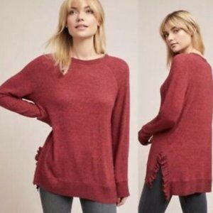 Anthropologie Ruffled-Hem Crew Neck Pullover